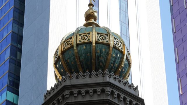 New York Central Synagogue historic building 1872, Lexington avenue, United States of America. Jewish congregation in Manhattan. Judaism religion landmark. Turret with Star of David ornament. Heritage