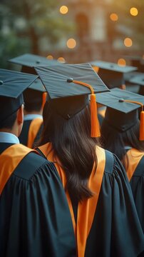 Graduates Wearing Caps Backside During Commencement University Event