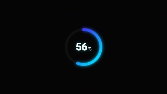 Circular progress bars display system loading percentages from eleven to one hundred percent on dark screens high quality motion graphics created via programmatic creative coding