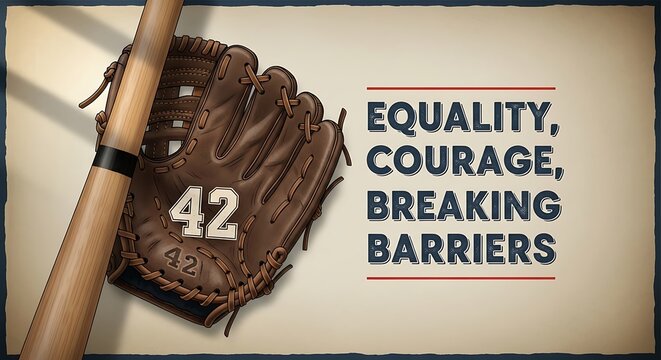 Jackie robinson tribute baseball glove and bat illustration