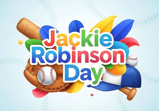 Jackie robinson day celebration graphic with baseball equipment