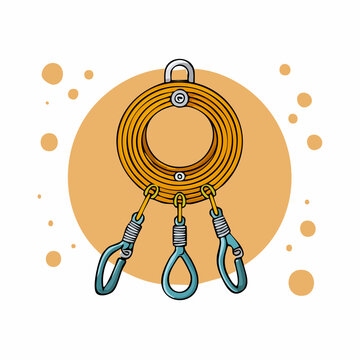 Yellow climbing rope with three carabiners illustration design