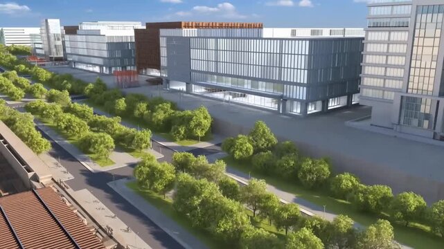 An urban connectivity timelapse of railway moving underground while a boulevard with trees and bike lanes is created above, transforming city infrastructure