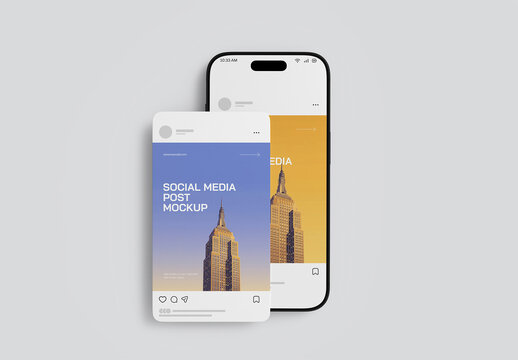 Social Media Post Mockup with Smartphone