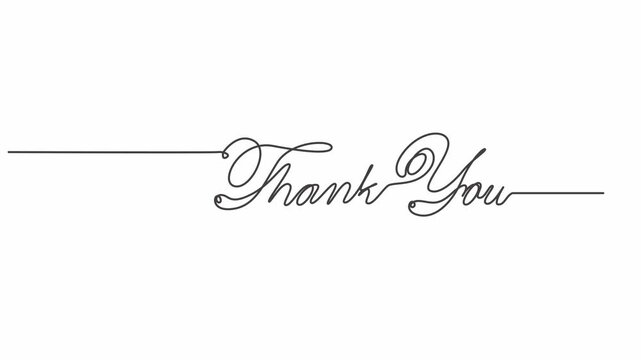 Continuous line animation of thank you text, minimalist calligraphy script for presentations handwriting