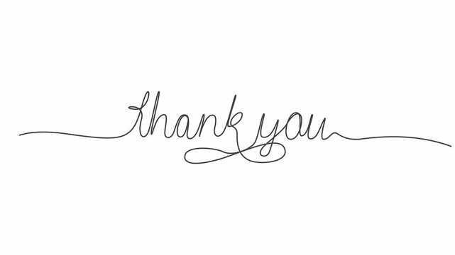 Thank you handwritten script animation, continuous line motion for closing credits and presentations