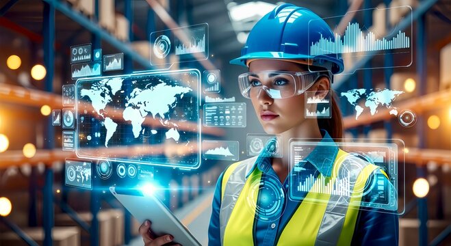 Smart Warehouse Worker Using Digital Tablet with AI Data Analytics and Logistics Management System
