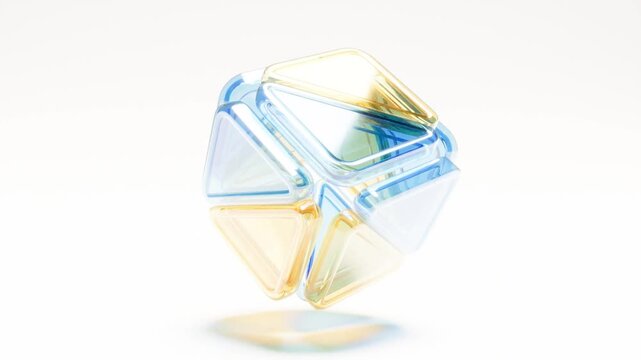 Yellow blue 3d cube glass box tech bg rotate endless 4k