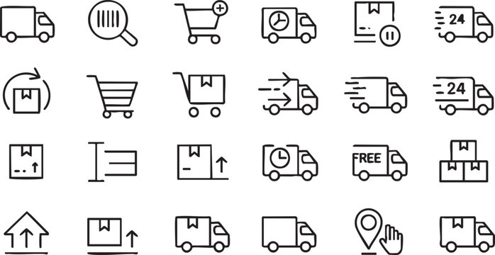 Delivery and Logistics Outline Icons for Shipping and Courier Services