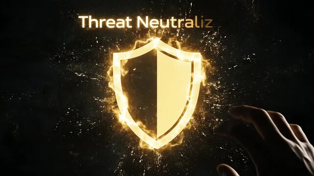 Dynamic illuminated digital shield glowing with energy, symbolizing robust cybersecurity, active threat neutralization, and powerful data protection