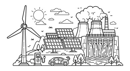 Fototapeta premium Renewable energy sources contrast with industrial pollution a striking silhouette