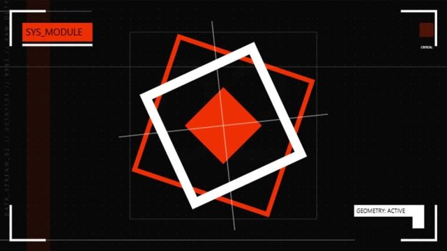 Futuristic HUD Digital Interface With Rotating Red And White Geometric Squares For Sci-Fi Motion Graphics