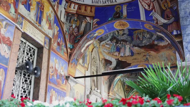 Religious frescoes adorning entrance of St. Joachim Church at Osogovo Monastery