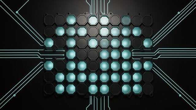 Symmetrical Molecular Separation Grid with Neat Teal Circuitry