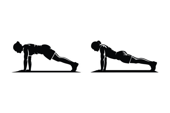 Silhouettes of a person performing plank exercise for core strength and fitness