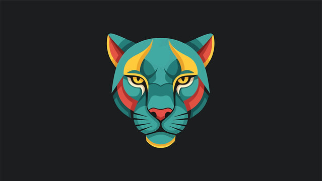 Colorful stylized illustration of a panther head on a black background.