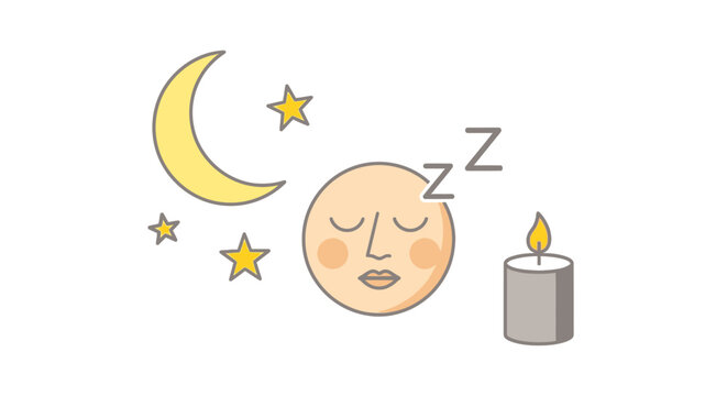 Sleeping Moon Face with Stars and Candle.