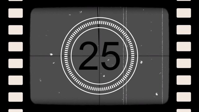 Old film strip countdown 30 to 0 vintage film look flicker grain dust scratches 4k animation retro timer