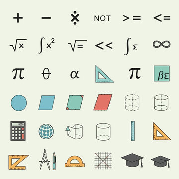Mathematics symbols and icons collection.