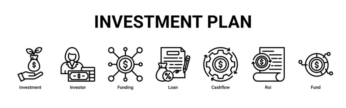 Investment Plan web banner icon vector illustration with icons of Investment,Investor,Funding,Loan,Cashflow,Roi and Fund
