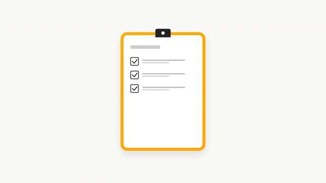Professional clipboard checklist displays completed items with black checkmarks for business organization high quality motion graphics created via programmatic creative coding