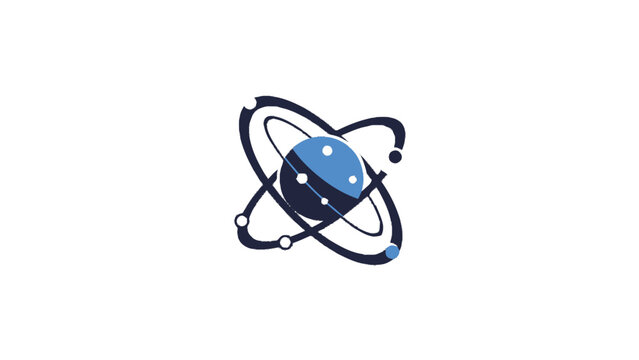 Creative illustration of a modern atom with orbiting electrons on white background.