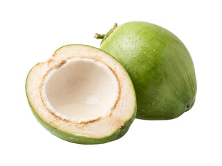 Fresh Green Coconut, Whole and Halved, Isolated on Transparent Background © PixFoto