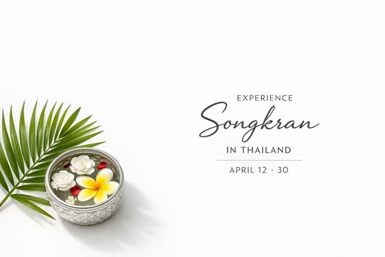 Minimal Tropical Songkran Festival Card with Clean Layout and Travel Invitation Thailand