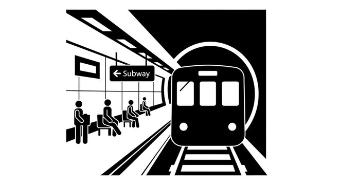 Subway train arriving at station platform.