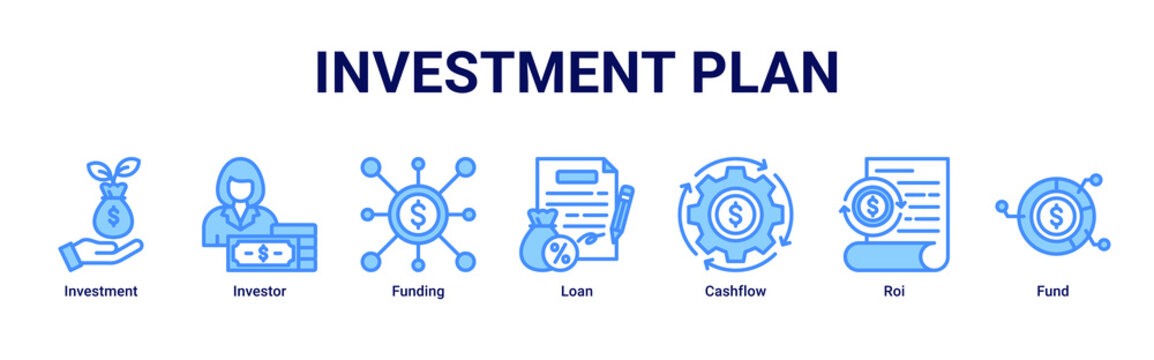 Investment Plan web banner icon vector illustration with icons of Investment,Investor,Funding,Loan,Cashflow,Roi and Fund