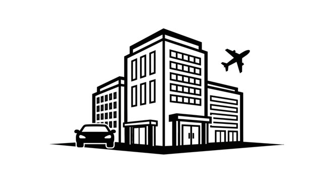 Airport Terminal Building with Vehicles.