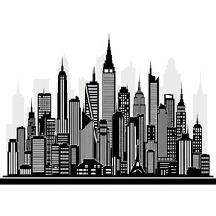 Fototapeta premium Black and white city skyline buildings.
