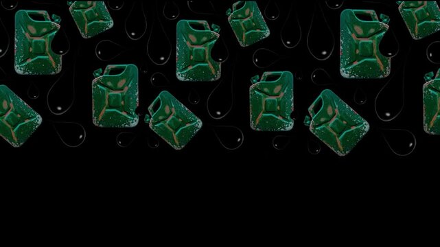 A shimmering pattern of canisters and black fuel drops on a black background