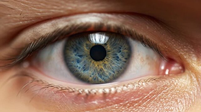 Extreme Close-up of a Blue and Yellow Human Eye with Intricate Iris Details