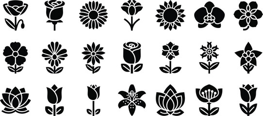 Fototapeta premium Black and white floral flowers silhouettes