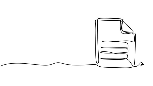 document file continuous one line drawing animation, Animated self drawing of documents icon continuous one line drawing of outline vector illustration, .Office notes concept. Paper sheet document.