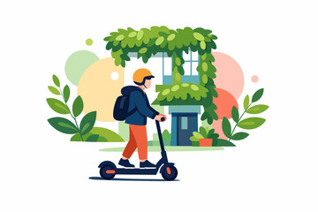 Fototapeta premium Eco Friendly Urban Transportation with Electric Scooter and Greenery