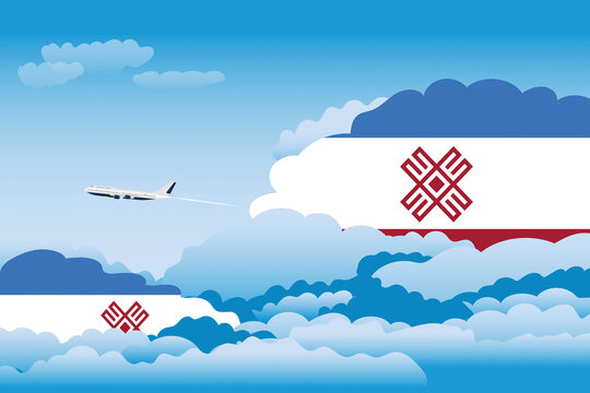 Mari El Day Clouds Airplane Airport Flight Vector Illustration