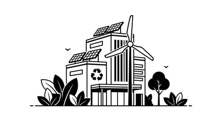 Eco friendly house with wind turbine. © wulan