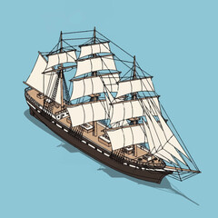 Illustration of a large sailing ship. © Omah