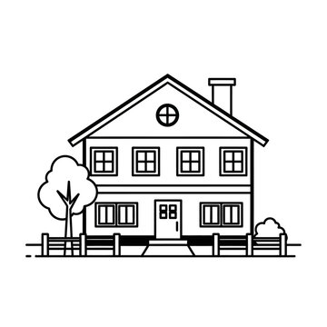 House with gable roof and chimney.