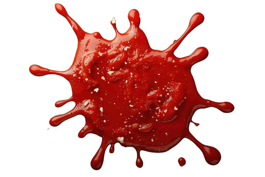 Red sauce splash with white specks, vibrant food condiment, exploding tomato paste cooking ingredient on transparent background