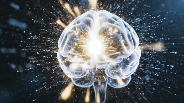 Glowing brain explosions with light bursts and sparks