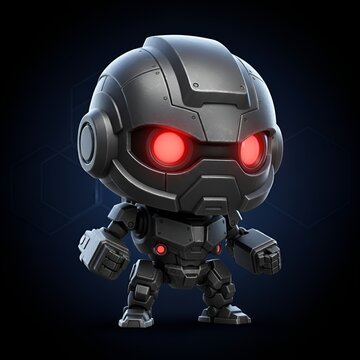 Cute Robotic Character with Glowing Red Eyes