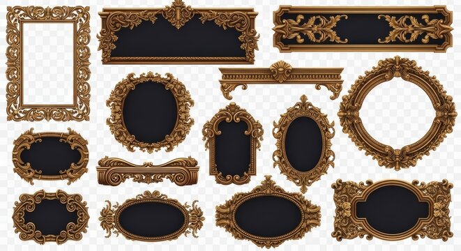 Vintage baroque picture frames set, ornate gold wood borders collection, antique rococo decorative elements for luxury gallery wall