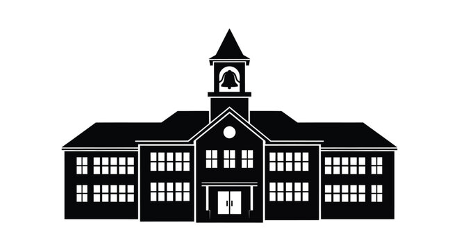 School Building Icon Black Silhouette.