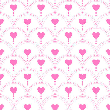 Adorable seamless pattern with pink hearts in scallop layout. Perfect for Valentine&rsquo;s, wedding designs, fabric, and soft romantic themes.