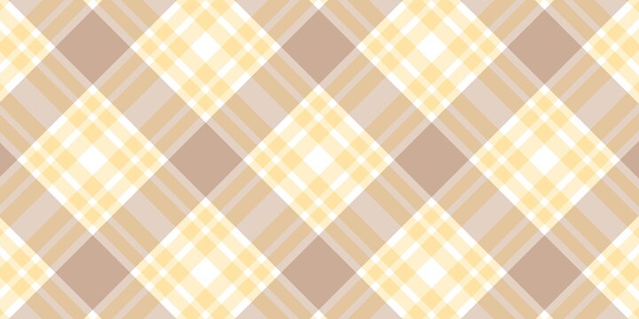 Autumn diagonal plaid pattern in soft brown, pastel orange, and cream colors. Classic tartan textile background for fashion, wrapping paper, and digital wallpaper designs.