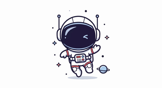 Cute Cartoon Astronaut Floating in Space with Planet Illustration.