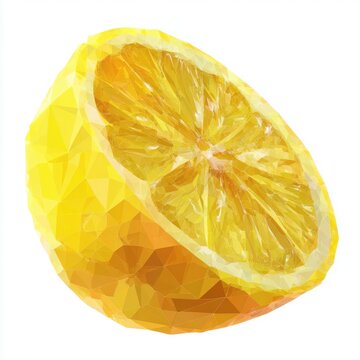Vibrant Yellow Lemon Slice With Detailed Texture In Geometric Style Isolated On White